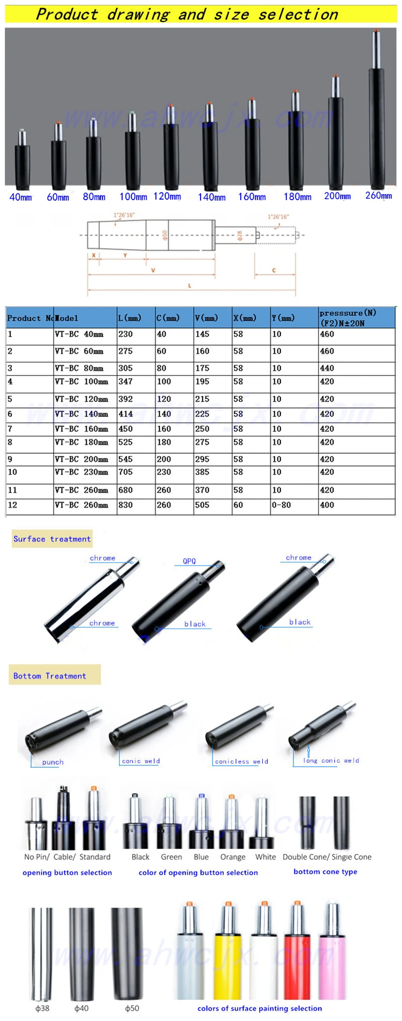 120mm Stroke Silver Regular Gas Lift Series for Office Chairs